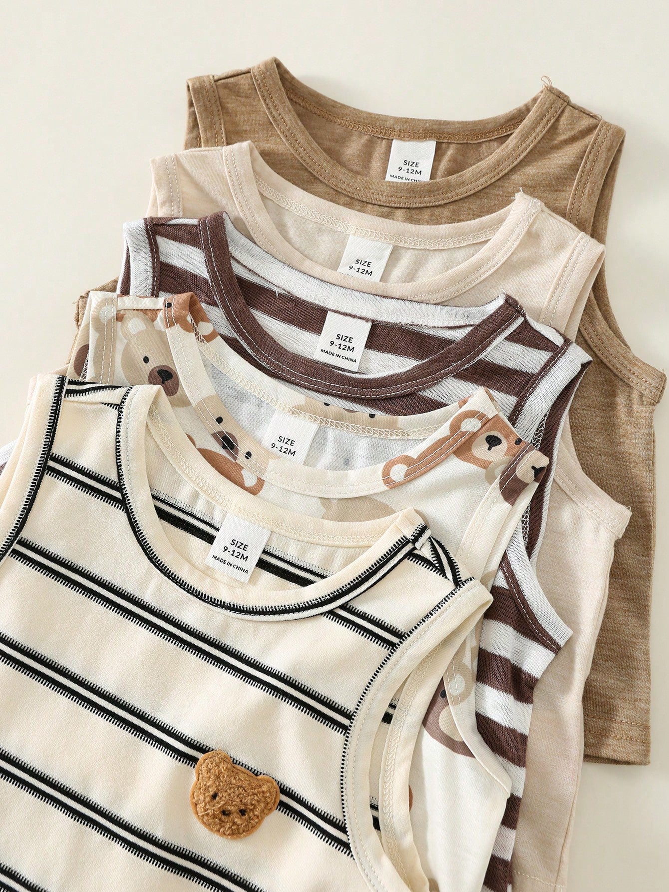 5pcs Boys Bear Print & Stripe Knit Tank Top Set - Isabelline