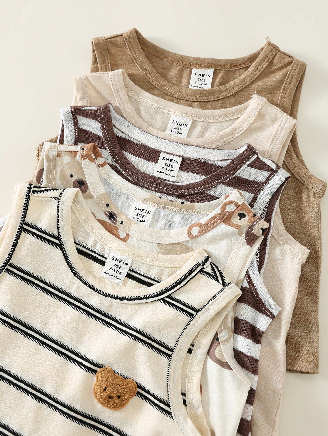 5pcs Boys Bear Print & Stripe Knit Tank Top Set - Isabelline