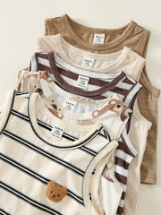 5pcs Boys Bear Print & Stripe Knit Tank Top Set - Isabelline