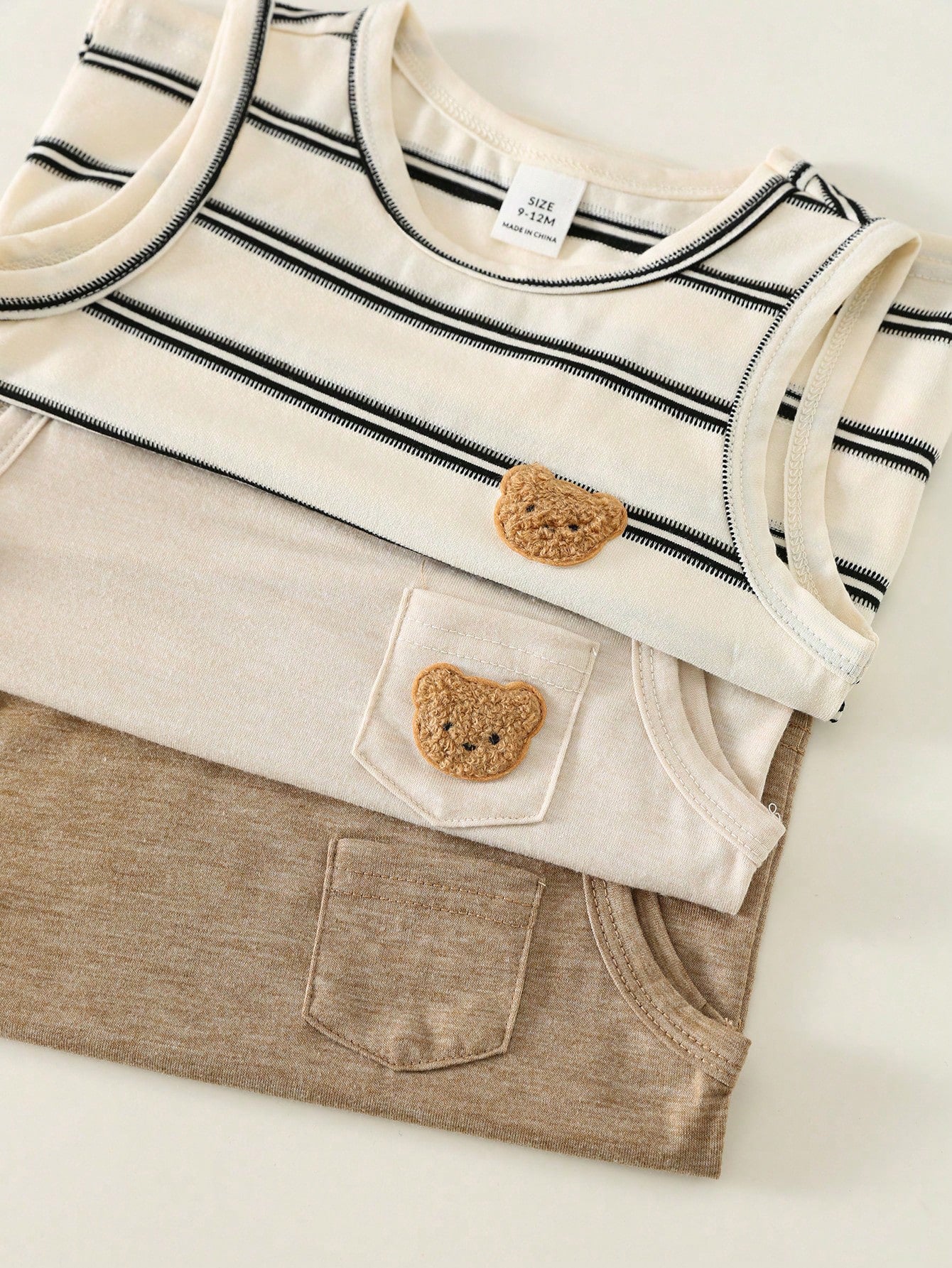5pcs Boys Bear Print & Stripe Knit Tank Top Set - Isabelline
