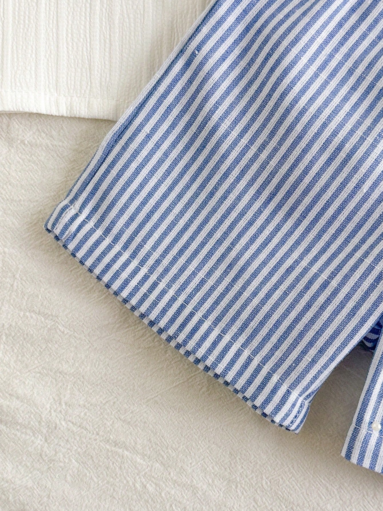 Boys Bear Patch Button-Front Shirt & Striped Shorts Set - Ivory