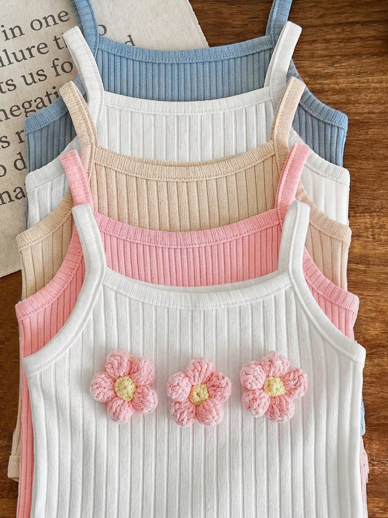 Baby Girls Floral Appliqué Ribbed Knit Romper - Ivory