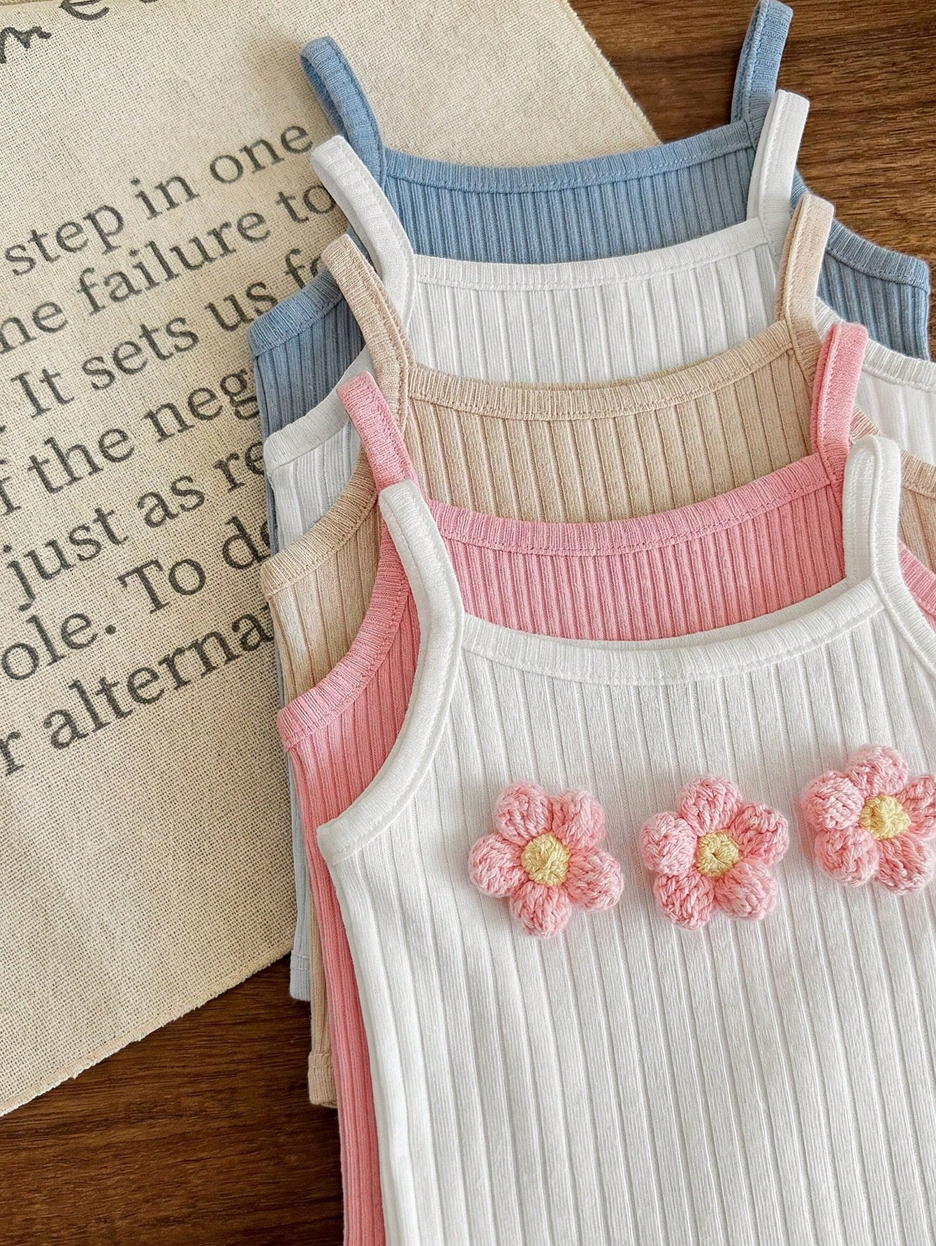 Baby Girls Floral Appliqué Ribbed Knit Romper - Ivory