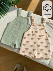 Boys Watermelon Print Cotton Shortall Set - Sage