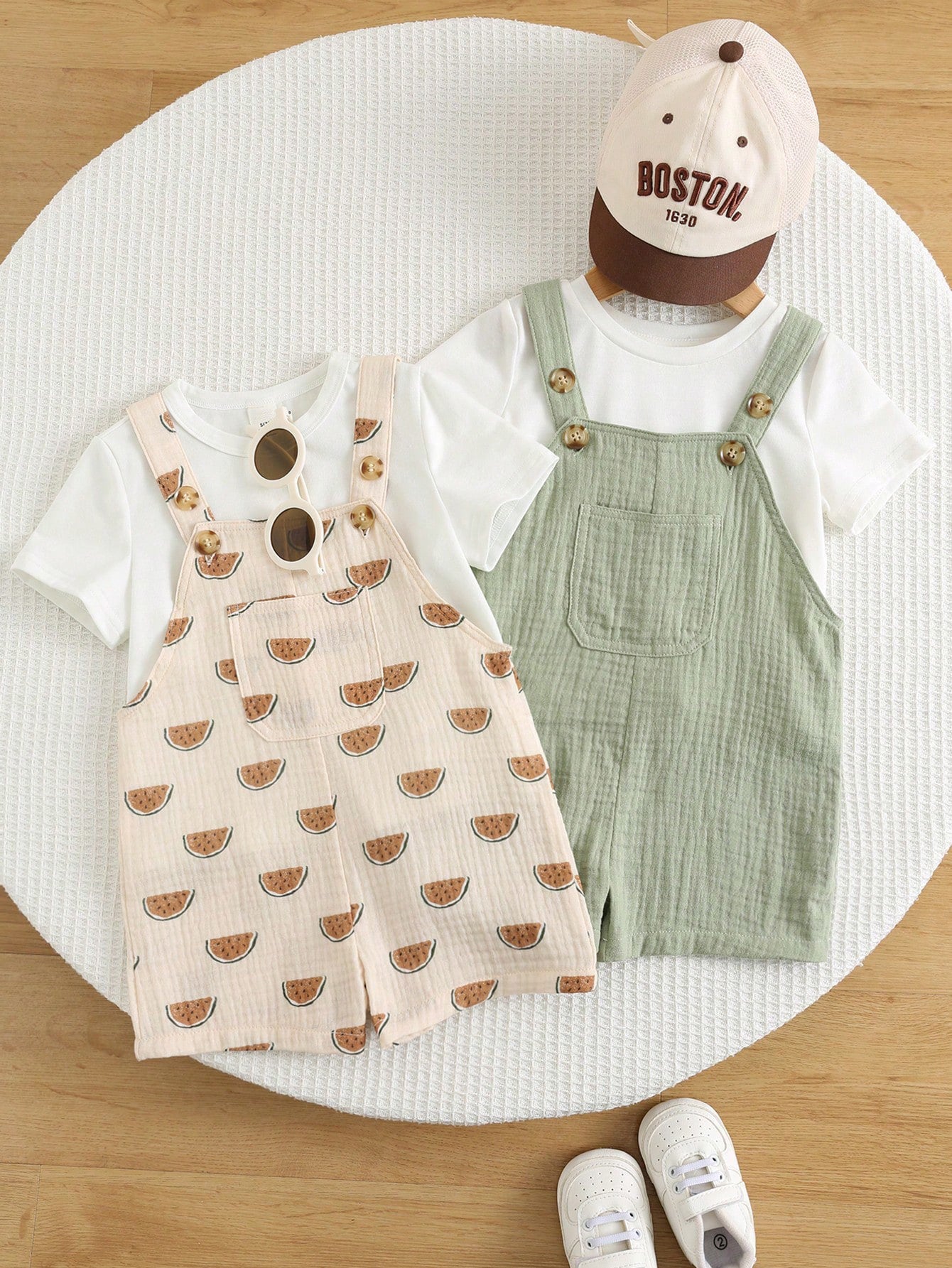 Boys Watermelon Print Cotton Shortall Set - Sage
