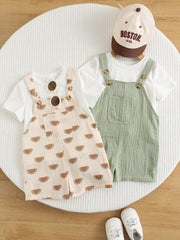 Boys Watermelon Print Cotton Shortall Set - Sage