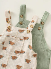 Boys Watermelon Print Cotton Shortall Set - Sage