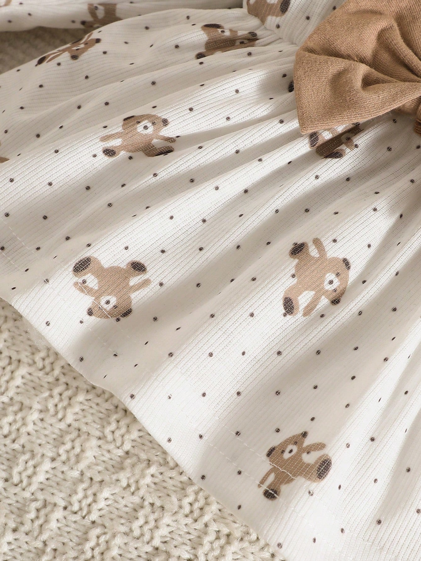 2pcs Baby Girls Bear Print Ruffle Top & Leggings Set - Ivory | 21 C...