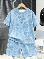 2pcs Big Boys Tie-Dye Oversized Tee & Shorts Set - Cerulean | 21 Ce...