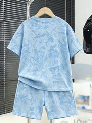 2pcs Big Boys Tie-Dye Oversized Tee & Shorts Set - Cerulean | 21 Ce...
