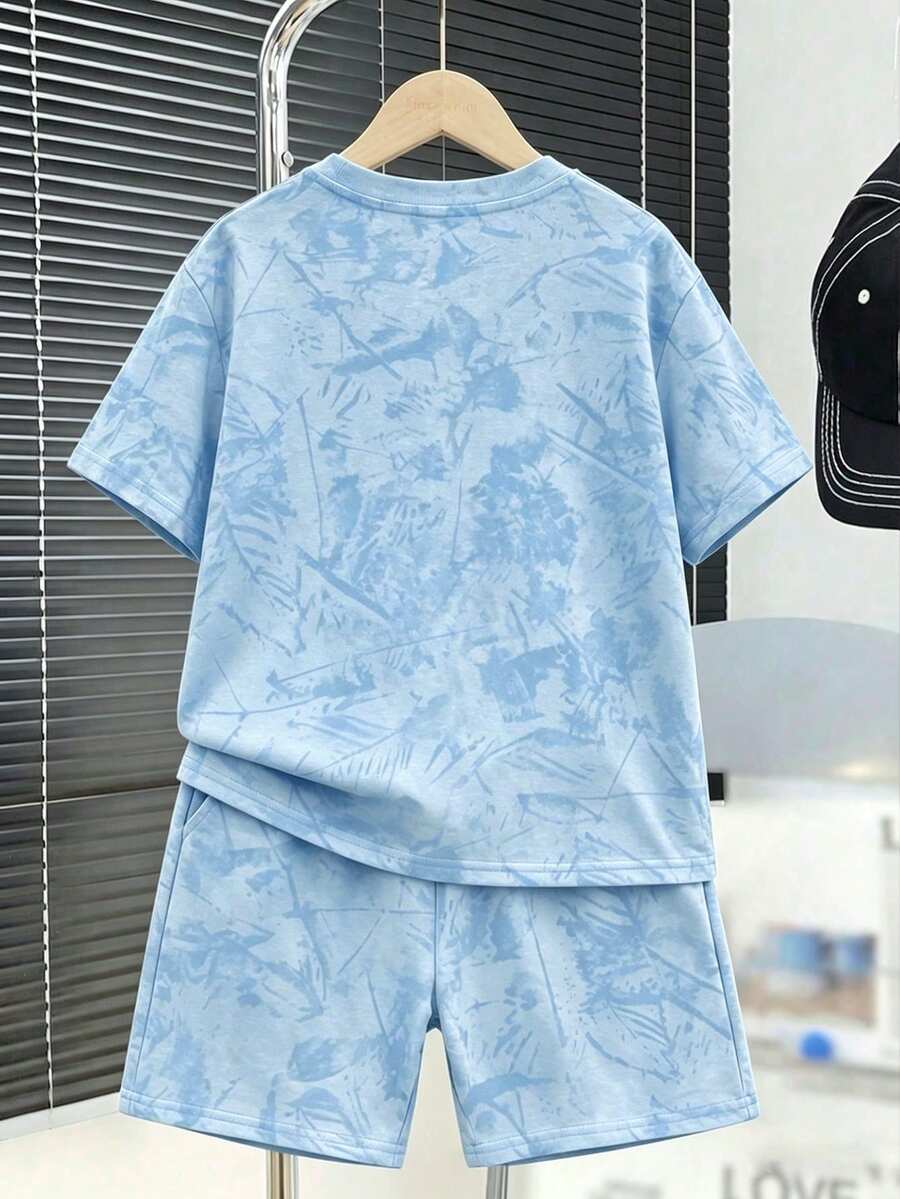 2pcs Big Boys Tie-Dye Oversized Tee & Shorts Set - Cerulean | 21 Ce...
