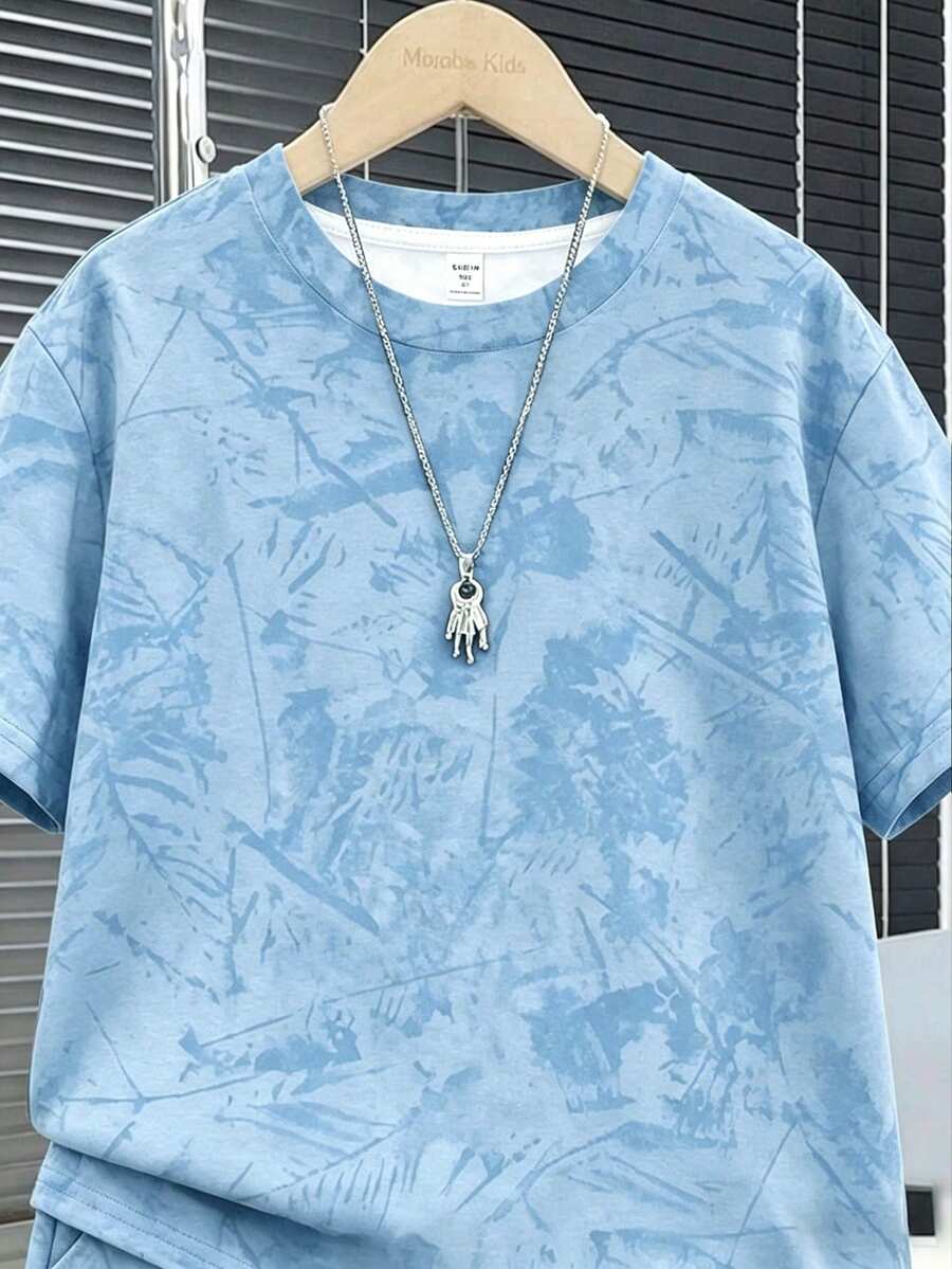2pcs Big Boys Tie-Dye Oversized Tee & Shorts Set - Cerulean | 21 Ce...