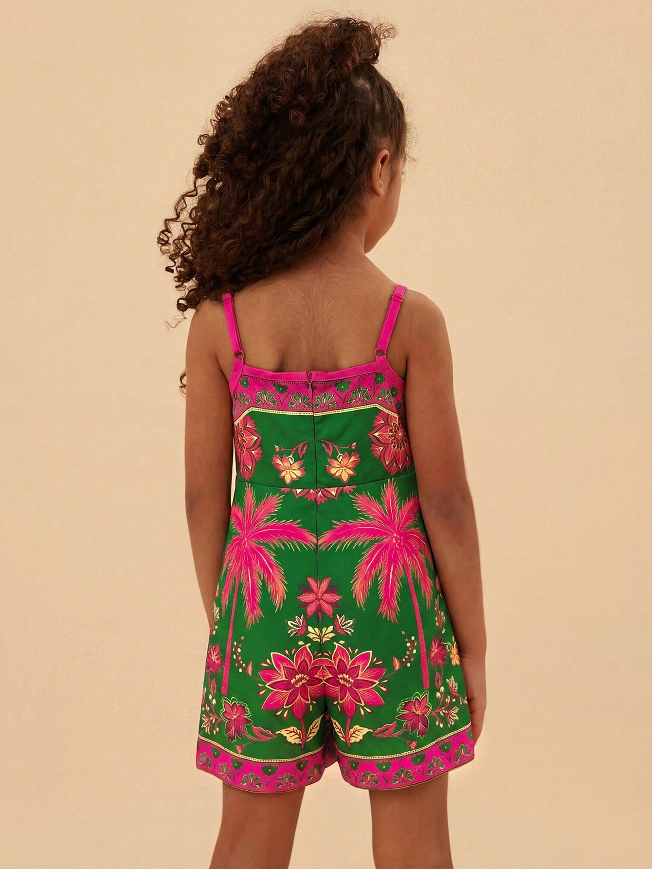Girls Tropical Floral Wrap Cami Romper - Verdant | 21 Century Kids