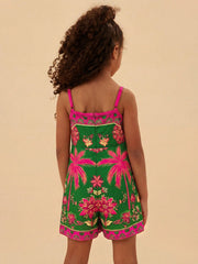 Girls Tropical Floral Wrap Cami Romper - Verdant | 21 Century Kids