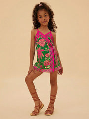 Girls Tropical Floral Wrap Cami Romper - Verdant | 21 Century Kids