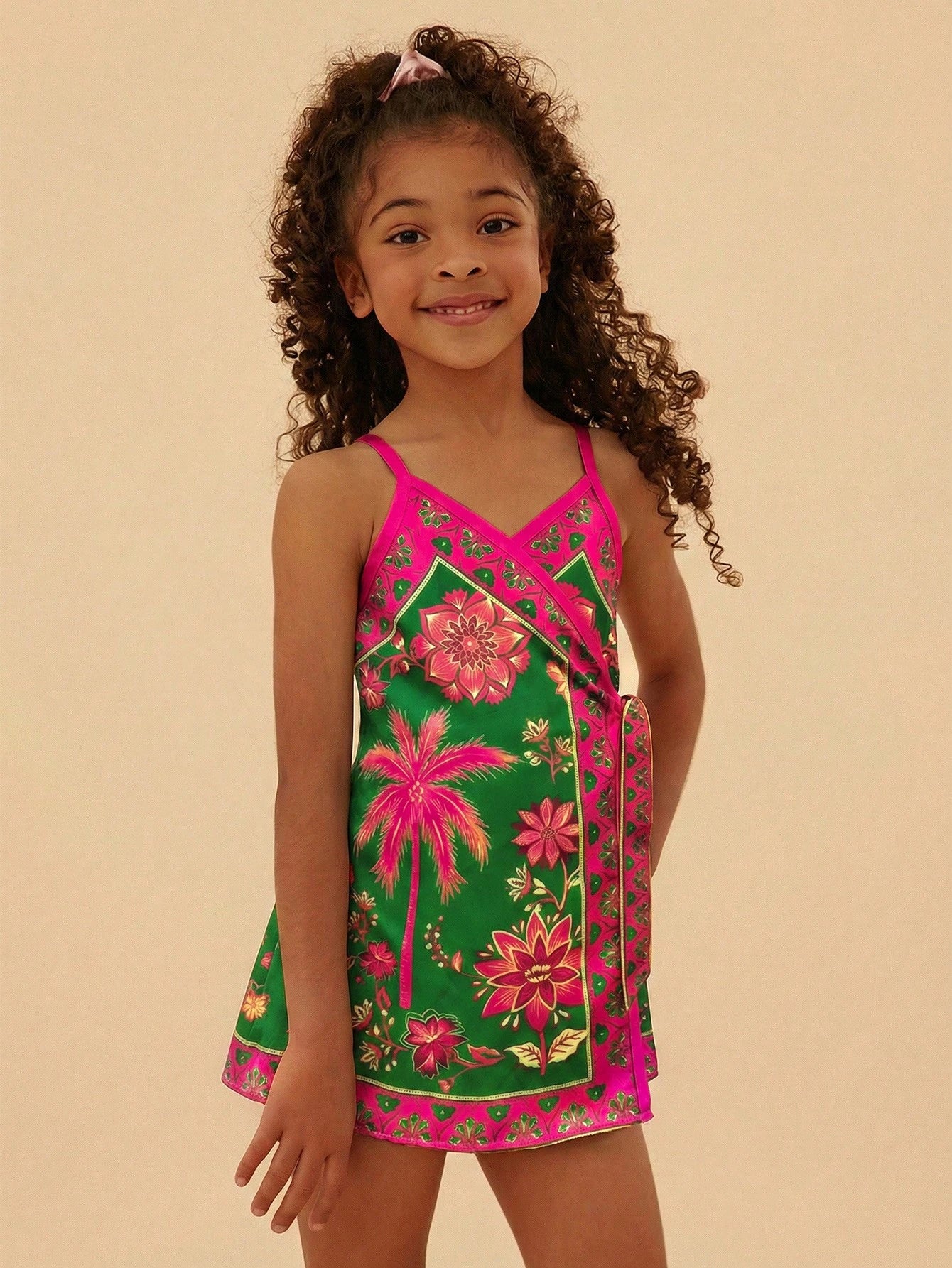 Girls Tropical Floral Wrap Cami Romper - Verdant | 21 Century Kids