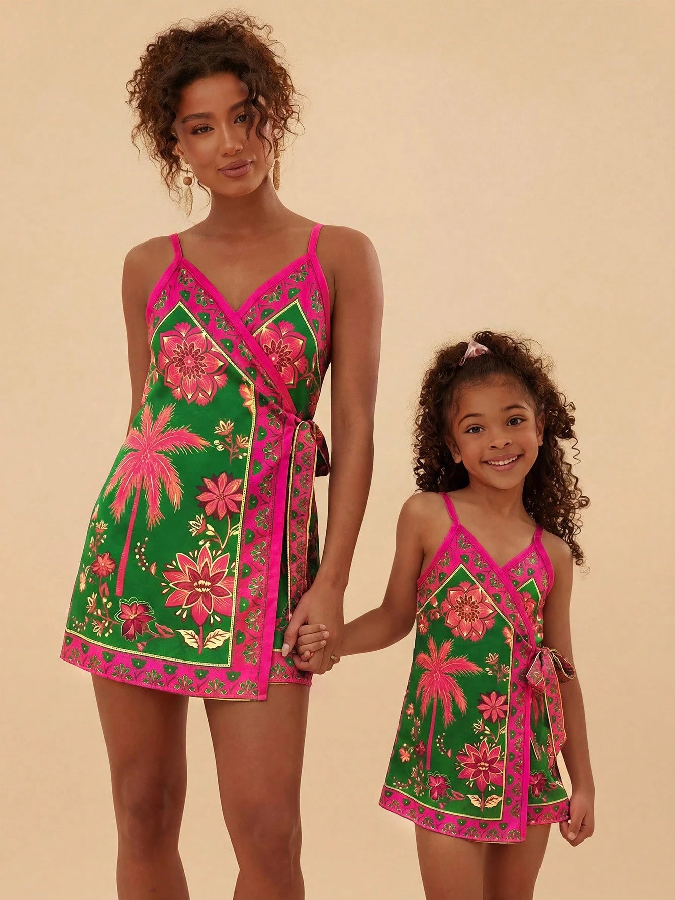 Girls Tropical Floral Wrap Cami Romper - Verdant | 21 Century Kids