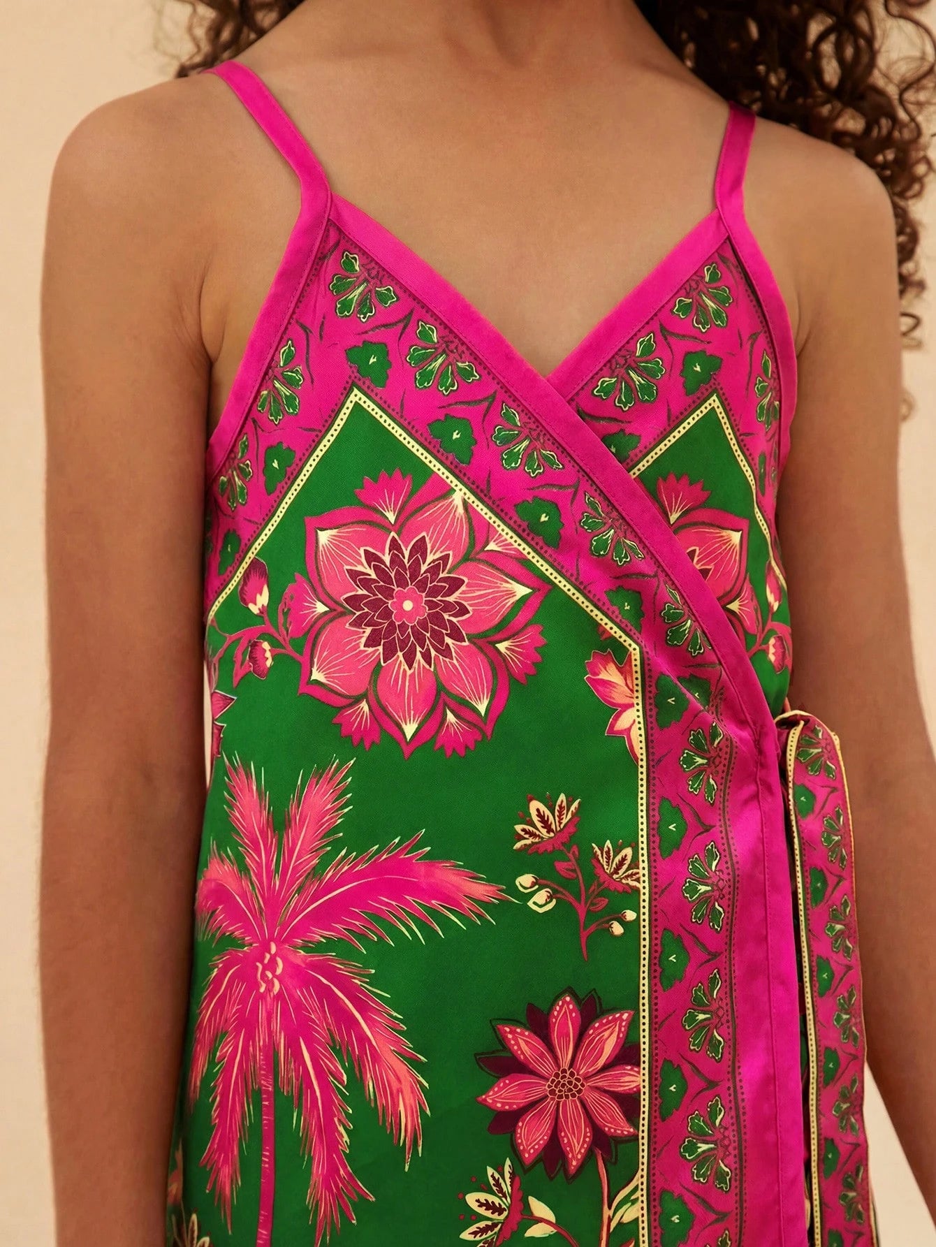 Girls Tropical Floral Wrap Cami Romper - Verdant | 21 Century Kids