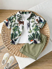 2pcs Boys Tropical Animal Print Shirt & Shorts Set - Ivory | 21 Cen...