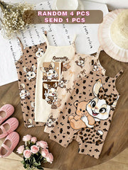 4pcs Girls Leopard Cartoon Bunny Cami Romper - Latte | 21 Century Kids