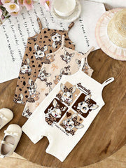 4pcs Girls Leopard Cartoon Bunny Cami Romper - Latte | 21 Century Kids