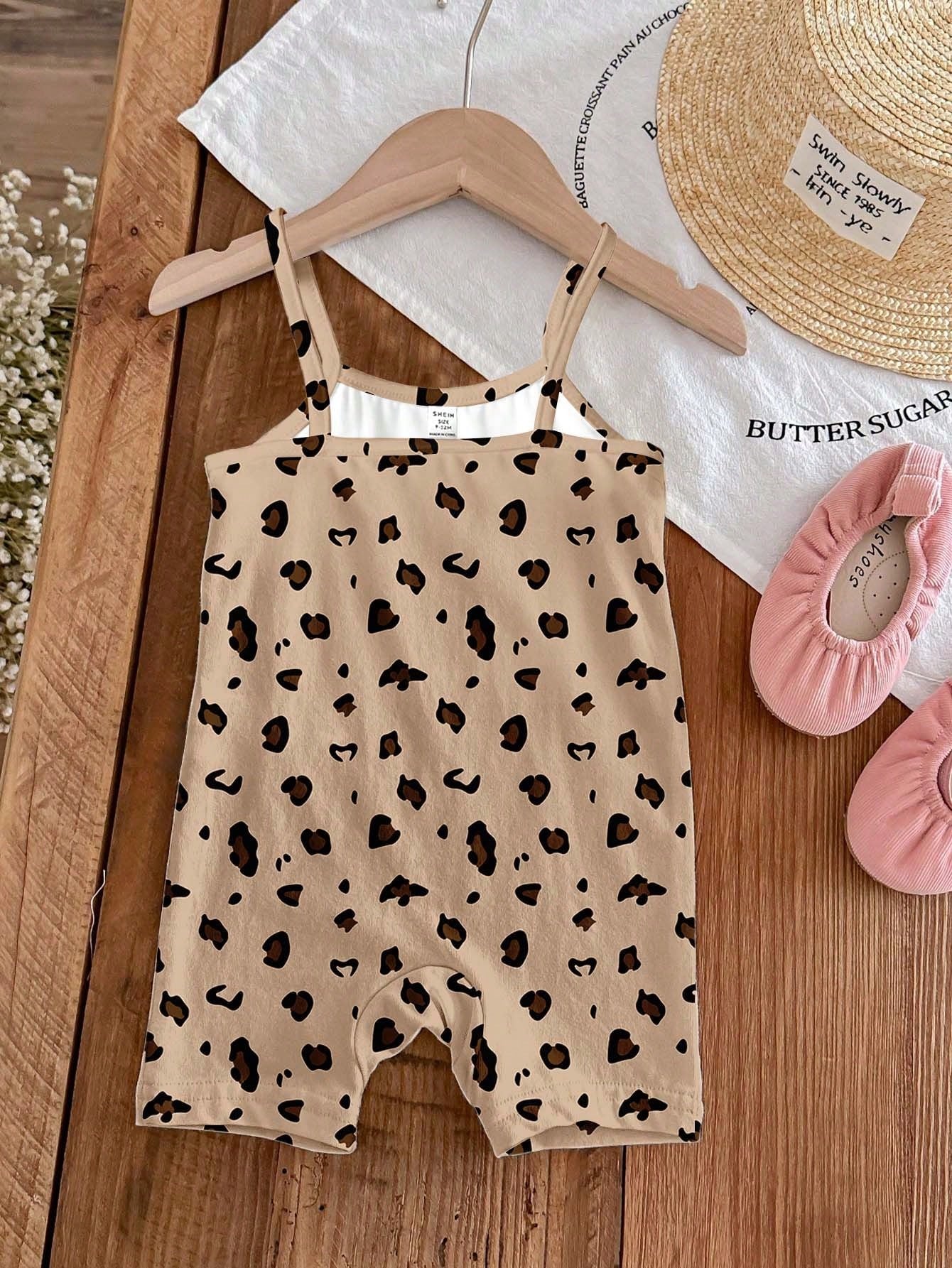 4pcs Girls Leopard Cartoon Bunny Cami Romper - Latte | 21 Century Kids