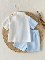 Baby Boys Colourblock Collar Shirt & Shorts Set - Cerulean