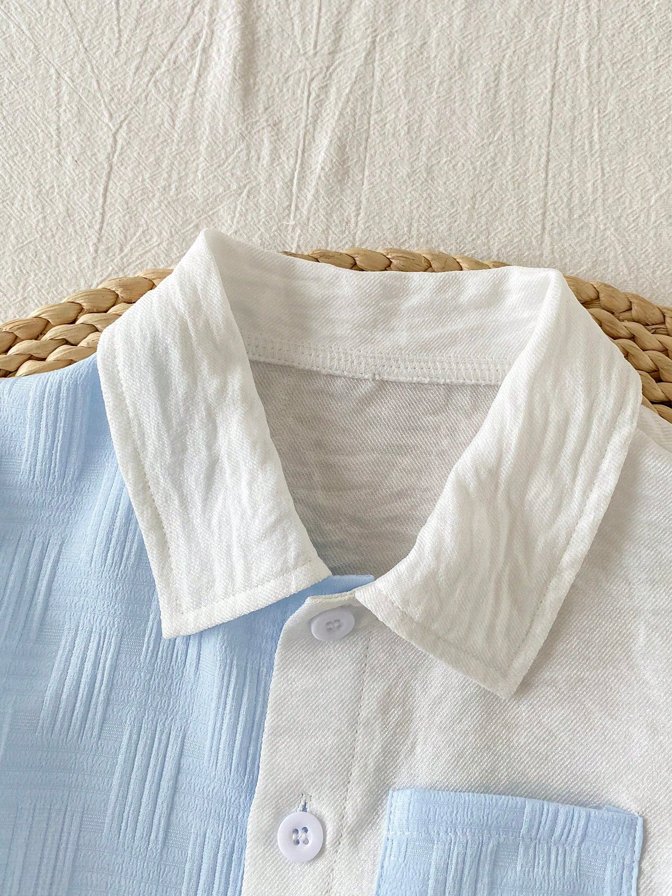 Baby Boys Colourblock Collar Shirt & Shorts Set - Cerulean