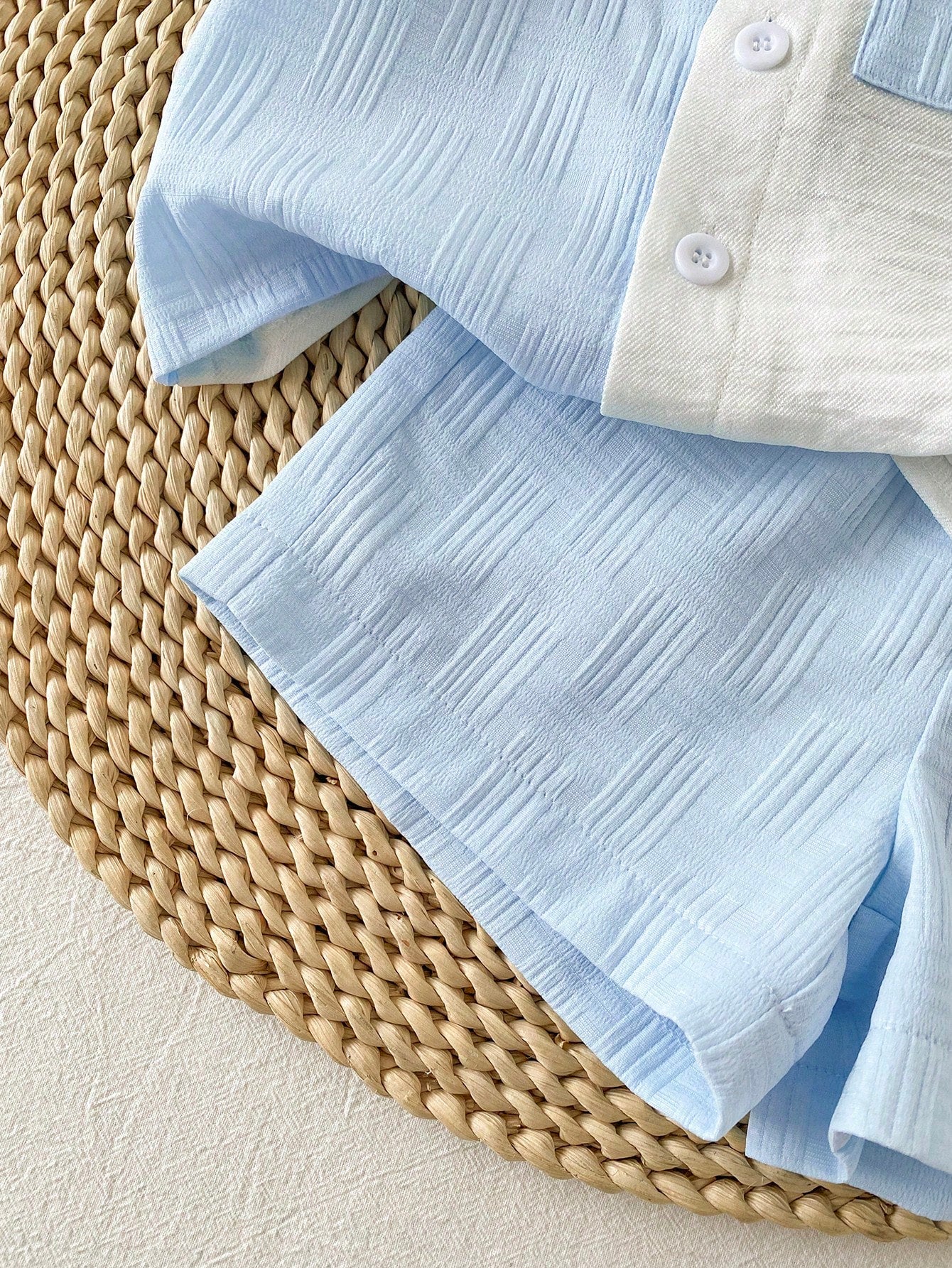 Baby Boys Colourblock Collar Shirt & Shorts Set - Cerulean