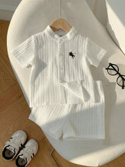 Baby Girls Embroidered Button-Front Shirt & Shorts Set - Ivory