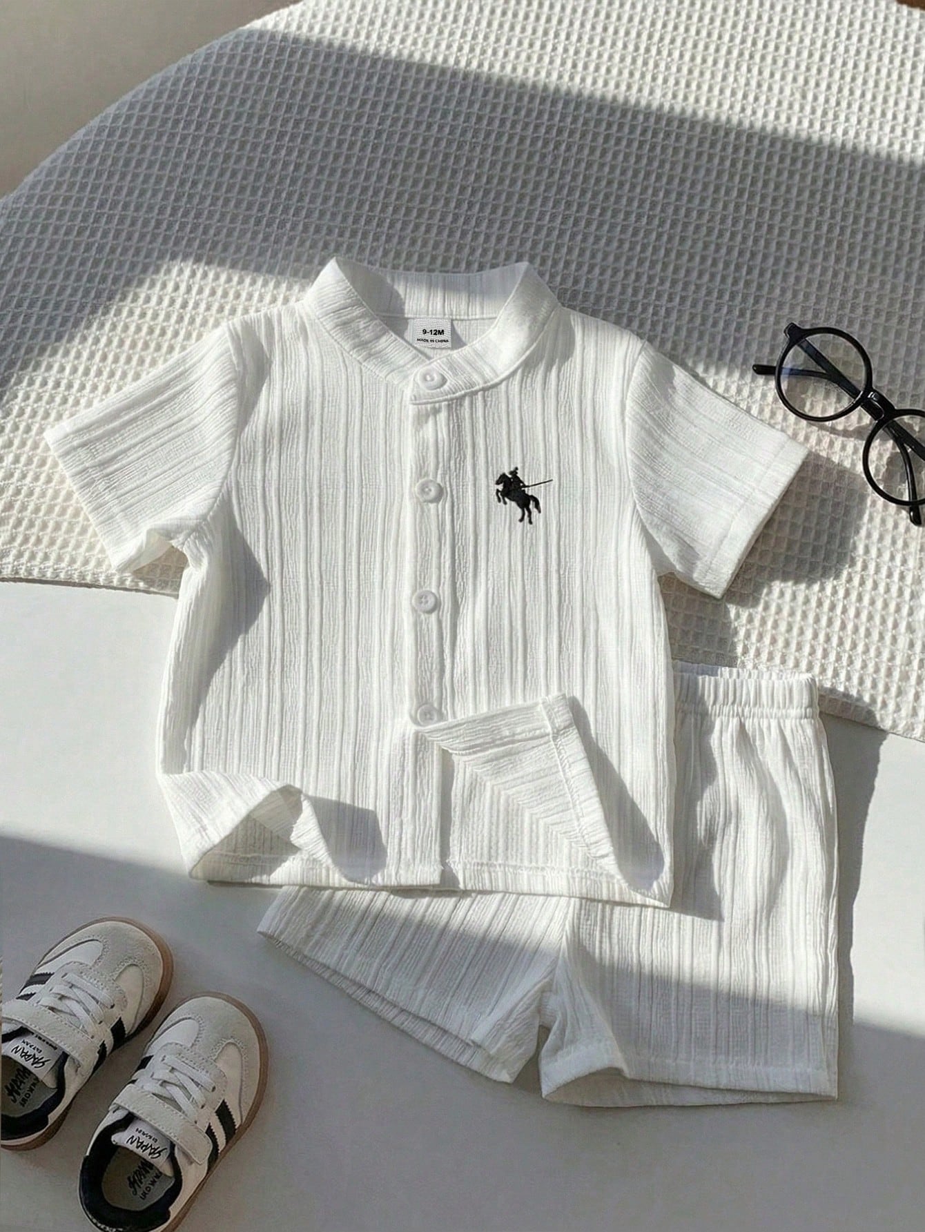 Baby Girls Embroidered Button-Front Shirt & Shorts Set - Ivory