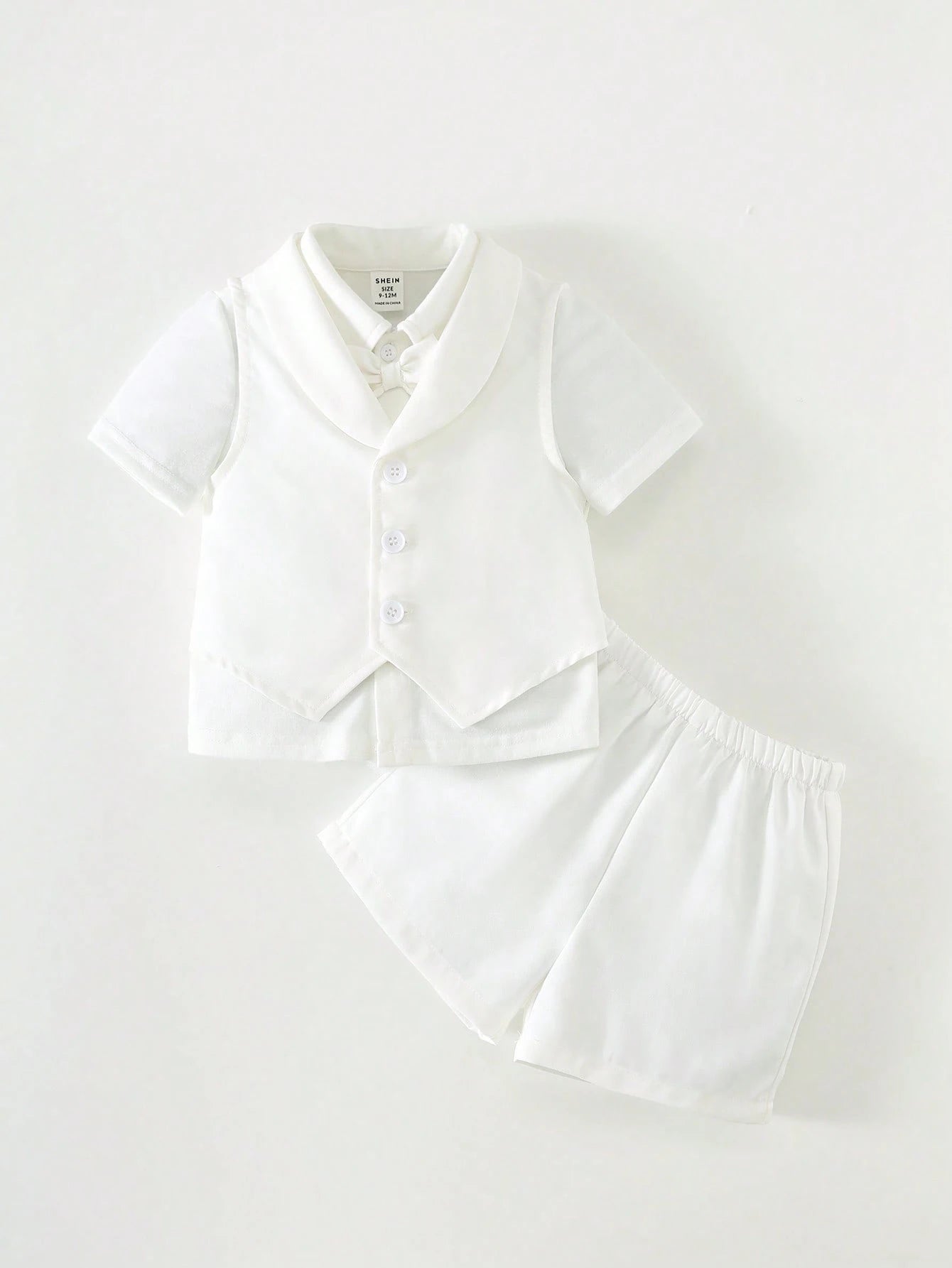 3pcs Boys Shirt, Shawl Collar Waistcoat & Shorts Set - Ivory | 21 C...