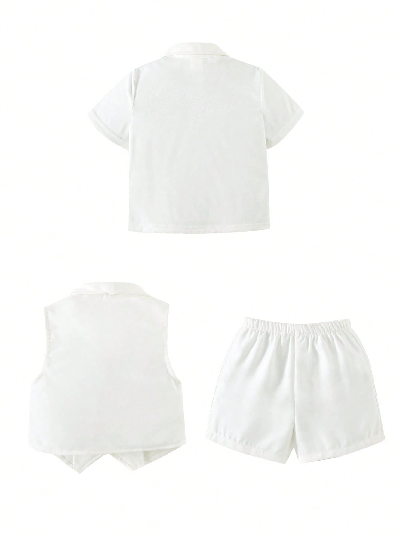 3pcs Boys Shirt, Shawl Collar Waistcoat & Shorts Set - Ivory | 21 C...