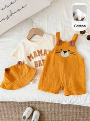 2pcs Boys Lion Appliqué Muslin Dungaree & Hat Set - Marigold | 21 C...