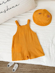 2pcs Boys Lion Appliqué Muslin Dungaree & Hat Set - Marigold | 21 C...