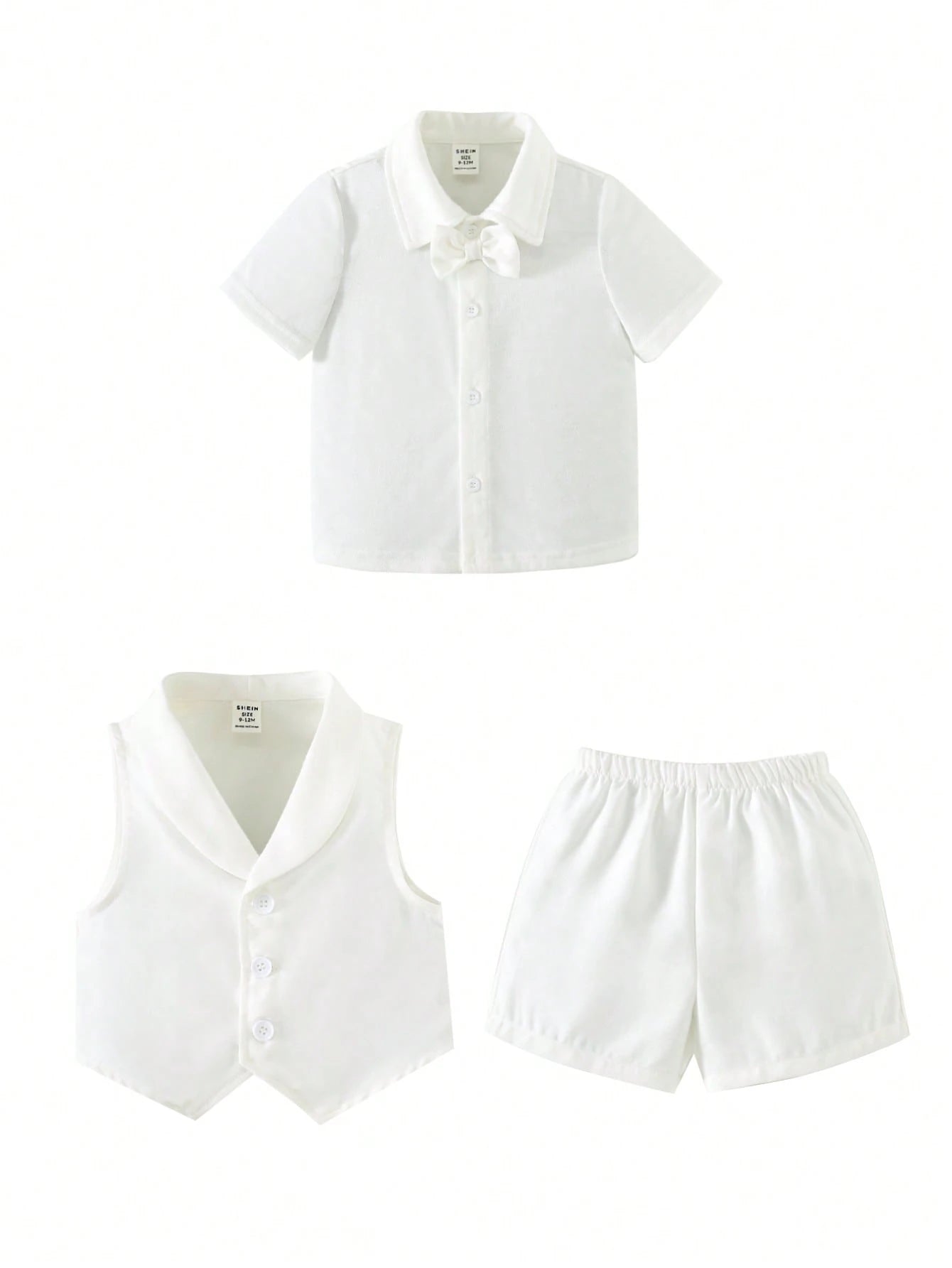 3pcs Boys Shirt, Shawl Collar Waistcoat & Shorts Set - Ivory | 21 C...
