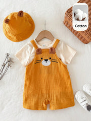 2pcs Boys Lion Appliqué Muslin Dungaree & Hat Set - Marigold | 21 C...