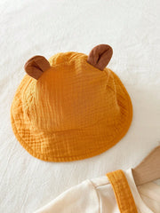 2pcs Boys Lion Appliqué Muslin Dungaree & Hat Set - Marigold | 21 C...