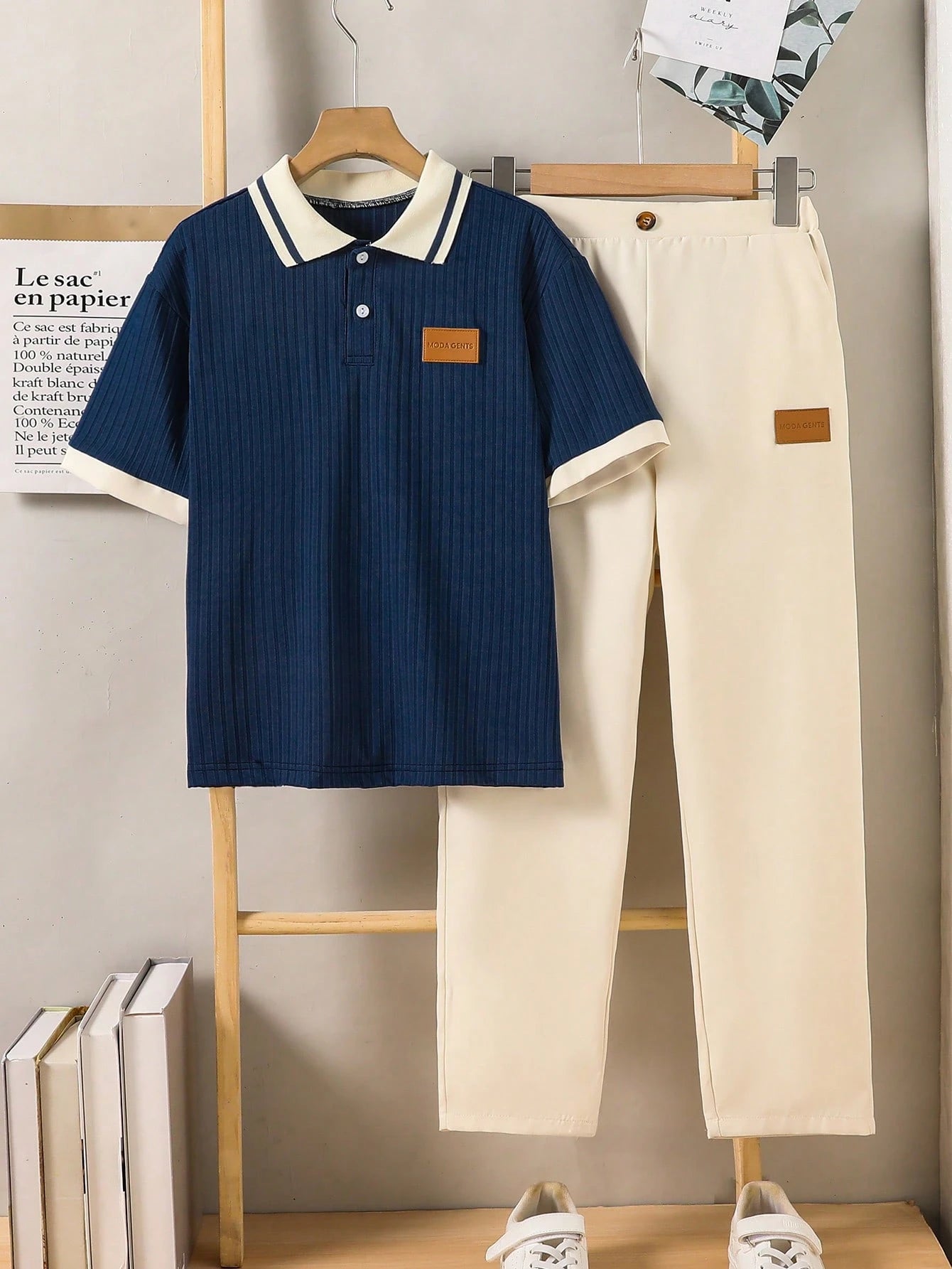 2pcs Boys Ribbed Polo Shirt & Tailored Trousers Set - Cobalt | 21 C...