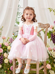 Girls Snowflake Print Tulle Ball Gown Princess Dress - Blush | 21 C...