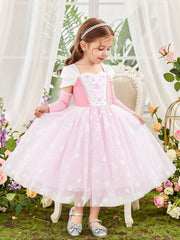 Girls Snowflake Print Tulle Ball Gown Princess Dress - Blush | 21 C...