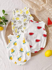 Baby Boys Fruit Print Muslin Button Romper - Ivory