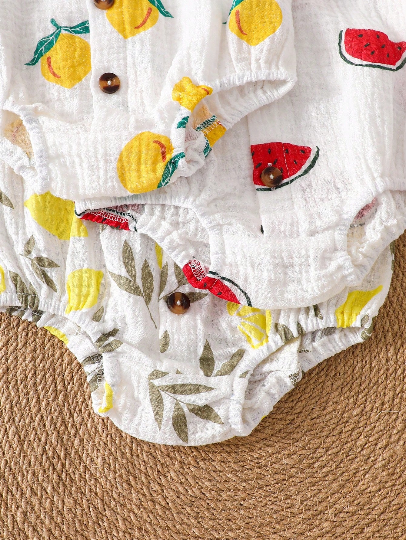 Baby Boys Fruit Print Muslin Button Romper - Ivory