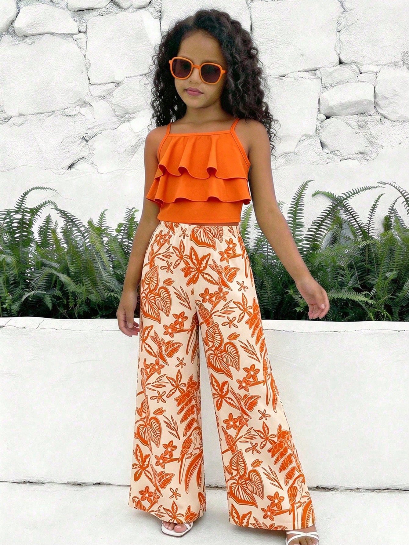 Big Girls Ruffle Cami & Tropical Print Wide-Leg Pants - Isabelline ...
