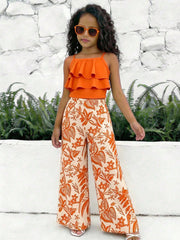 Big Girls Ruffle Cami & Tropical Print Wide-Leg Pants - Isabelline ...