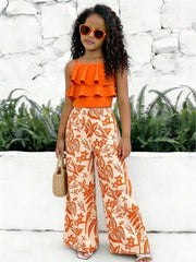 Big Girls Ruffle Cami & Tropical Print Wide-Leg Pants - Isabelline ...
