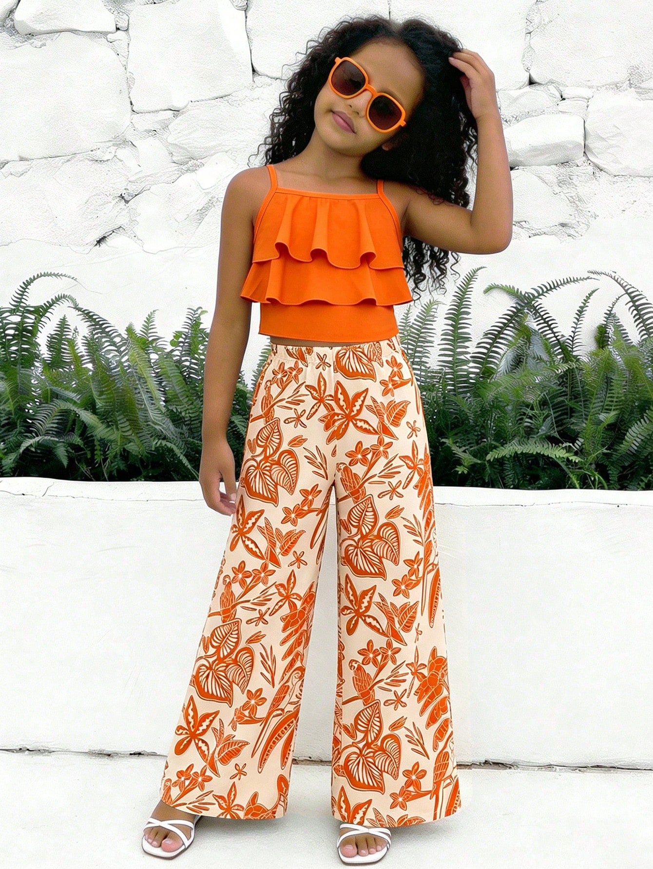 Big Girls Ruffle Cami & Tropical Print Wide-Leg Pants - Isabelline ...