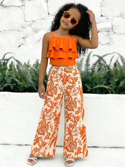 Big Girls Ruffle Cami & Tropical Print Wide-Leg Pants - Isabelline ...