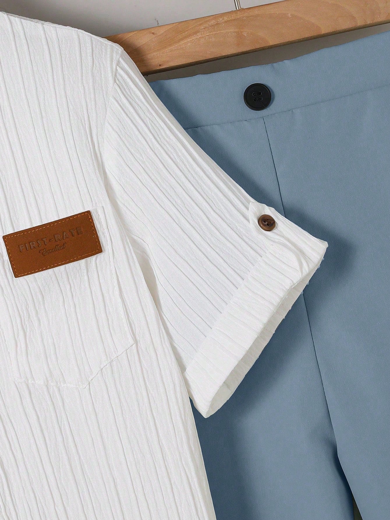 2pcs Boys Textured Striped Shirt & Pants Set - Haze Blue