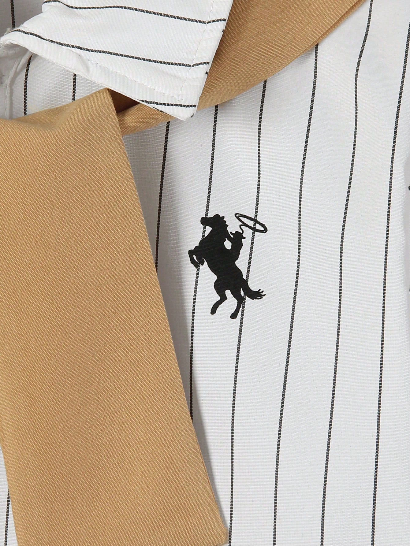 3pcs Big Boys Striped Shirt, Pants & Shawl Set - Ivory & Black